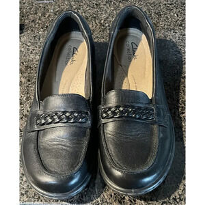Clarks Women's Cora Viola Black Leather Loafers Ultimate Comfort Size 7.5 Career